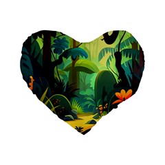 Jungle Rainforest Tropical Forest Jungle Scene Standard 16  Premium Heart Shape Cushions