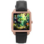 Jungle Rainforest Tropical Forest Jungle Scene Rose Gold Leather Watch  Front