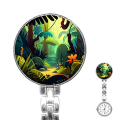 Jungle Rainforest Tropical Forest Jungle Scene Stainless Steel Nurses Watch