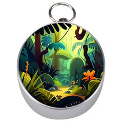 Jungle Rainforest Tropical Forest Jungle Scene Silver Compasses by Jancukart