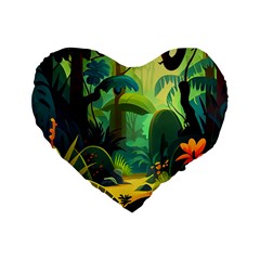 Jungle Rainforest Tropical Forest Jungle Scene Standard 16  Premium Flano Heart Shape Cushions by Jancukart