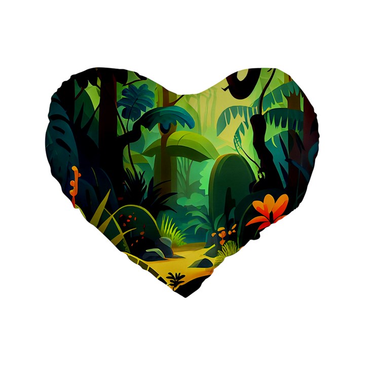 Jungle Rainforest Tropical Forest Jungle Scene Standard 16  Premium Flano Heart Shape Cushions