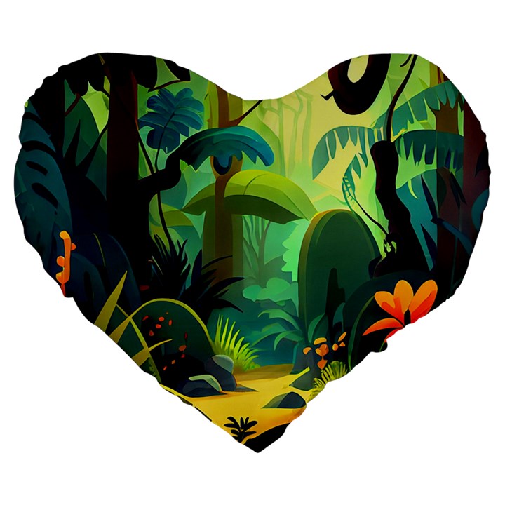 Jungle Rainforest Tropical Forest Jungle Scene Large 19  Premium Flano Heart Shape Cushions