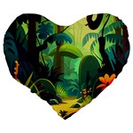 Jungle Rainforest Tropical Forest Jungle Scene Large 19  Premium Flano Heart Shape Cushions Back