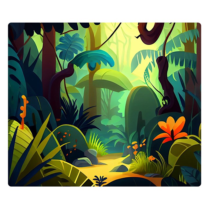 Jungle Rainforest Tropical Forest Jungle Scene Premium Plush Fleece Blanket (Small)