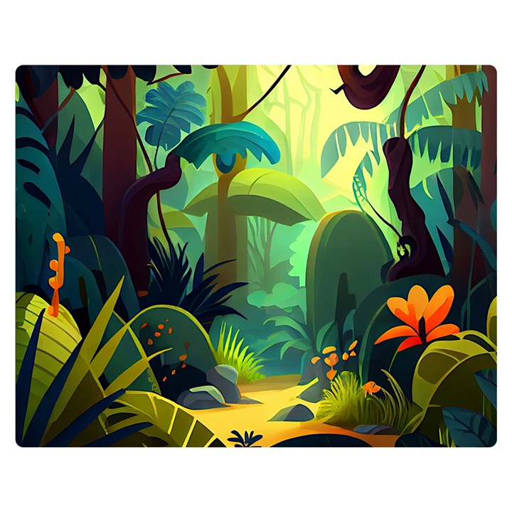 Jungle Rainforest Tropical Forest Jungle Scene Premium Plush Fleece Blanket (Medium)