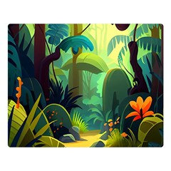 Jungle Rainforest Tropical Forest Jungle Scene One Side Premium Plush Fleece Blanket (large)