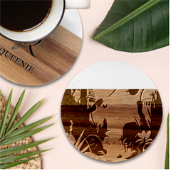 Jungle Rainforest Tropical Forest Jungle Scene Marble Wood Coaster (round)