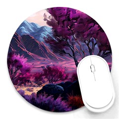 Landscape Landscape Painting Purple Purple Trees Round Mousepad