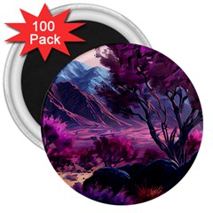 Landscape Landscape Painting Purple Purple Trees 3  Magnets (100 Pack)