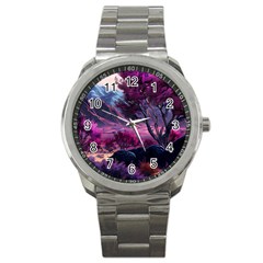 Landscape Landscape Painting Purple Purple Trees Sport Metal Watch