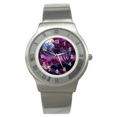 Landscape Landscape Painting Purple Purple Trees Stainless Steel Watch by Jancukart