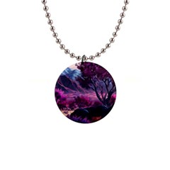 Landscape Landscape Painting Purple Purple Trees 1  Button Necklace