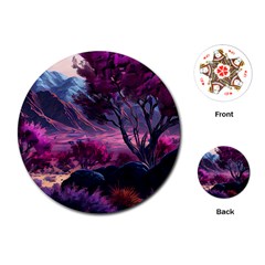 Landscape Landscape Painting Purple Purple Trees Playing Cards Single Design (round)