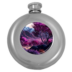 Landscape Landscape Painting Purple Purple Trees Round Hip Flask (5 Oz) by Jancukart