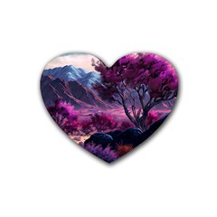 Landscape Landscape Painting Purple Purple Trees Rubber Coaster (heart)