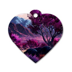 Landscape Landscape Painting Purple Purple Trees Dog Tag Heart (two Sides) by Jancukart