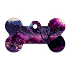 Landscape Landscape Painting Purple Purple Trees Dog Tag Bone (one Side)