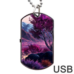 Landscape Landscape Painting Purple Purple Trees Dog Tag Usb Flash (two Sides)