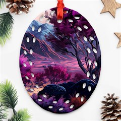 Landscape Landscape Painting Purple Purple Trees Ornament (oval Filigree)