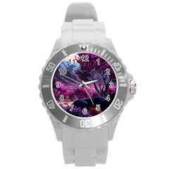 Landscape Landscape Painting Purple Purple Trees Round Plastic Sport Watch (l) by Jancukart