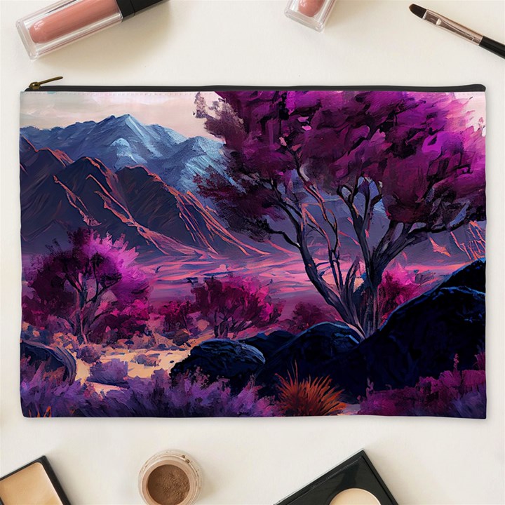 Landscape Landscape Painting Purple Purple Trees Cosmetic Bag (XXXL)