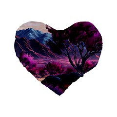 Landscape Landscape Painting Purple Purple Trees Standard 16  Premium Heart Shape Cushions