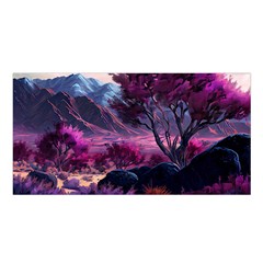 Landscape Landscape Painting Purple Purple Trees Satin Shawl 45  X 80  by Jancukart