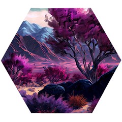 Landscape Landscape Painting Purple Purple Trees Wooden Puzzle Hexagon