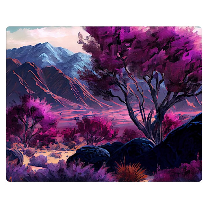 Landscape Landscape Painting Purple Purple Trees One Side Premium Plush Fleece Blanket (Medium)