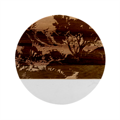 Landscape Landscape Painting Purple Purple Trees Marble Wood Coaster (round)