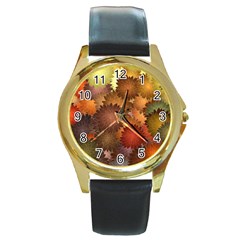 Flower Flora Decoration Pattern Drawing Floral Round Gold Metal Watch