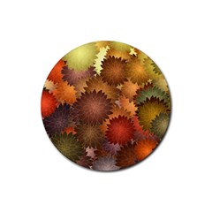 Flower Flora Decoration Pattern Drawing Floral Rubber Round Coaster (4 Pack)