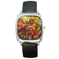 Flower Flora Decoration Pattern Drawing Floral Square Metal Watch