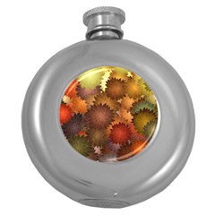 Flower Flora Decoration Pattern Drawing Floral Round Hip Flask (5 Oz)