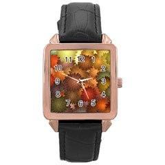 Flower Flora Decoration Pattern Drawing Floral Rose Gold Leather Watch 