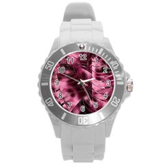 Flower Flora Decoration Pattern Drawing Leaves Round Plastic Sport Watch (l)