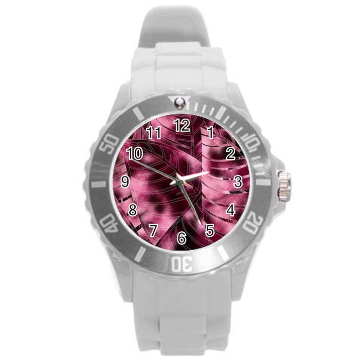 Flower Flora Decoration Pattern Drawing Leaves Round Plastic Sport Watch (L)