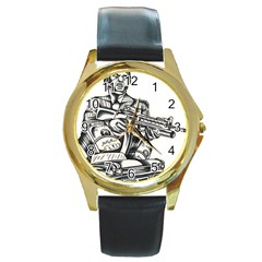 Scarface Movie Traditional Tattoo Round Gold Metal Watch by tradlinestyle