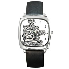 Scarface Movie Traditional Tattoo Square Metal Watch