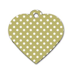 Lime Green Polka Dots Dog Tag Heart (one Side) by GardenOfOphir