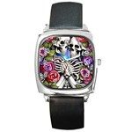 Floral Skeletons Square Metal Watch Front