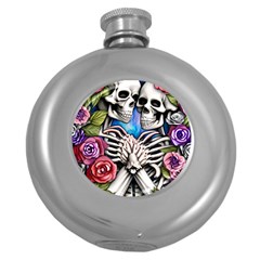 Floral Skeletons Round Hip Flask (5 Oz) by GardenOfOphir