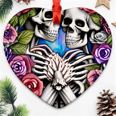 Floral Skeletons Heart Ornament (two Sides) by GardenOfOphir