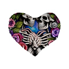 Floral Skeletons Standard 16  Premium Heart Shape Cushions by GardenOfOphir