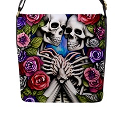 Floral Skeletons Flap Closure Messenger Bag (l) by GardenOfOphir