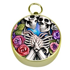 Floral Skeletons Gold Compasses by GardenOfOphir