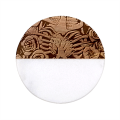 Floral Skeletons Classic Marble Wood Coaster (round)  by GardenOfOphir