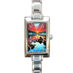 Sunset Over A Lake Rectangle Italian Charm Watch by GardenOfOphir