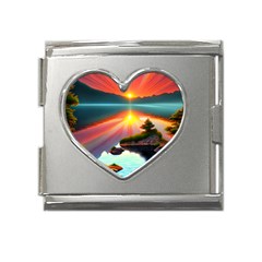 Sunset Over A Lake Mega Link Heart Italian Charm (18mm) by GardenOfOphir